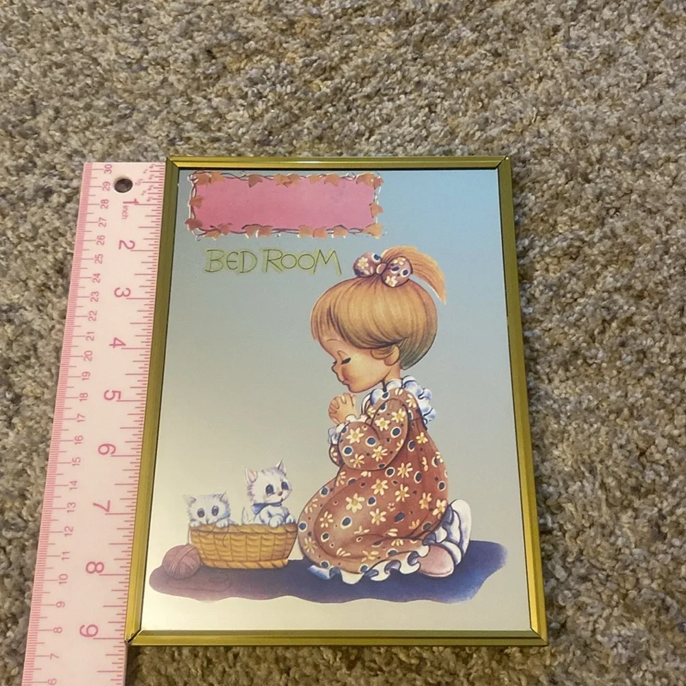 Vintage mirror blonde hair girl praying .  Personalized decor Preowned